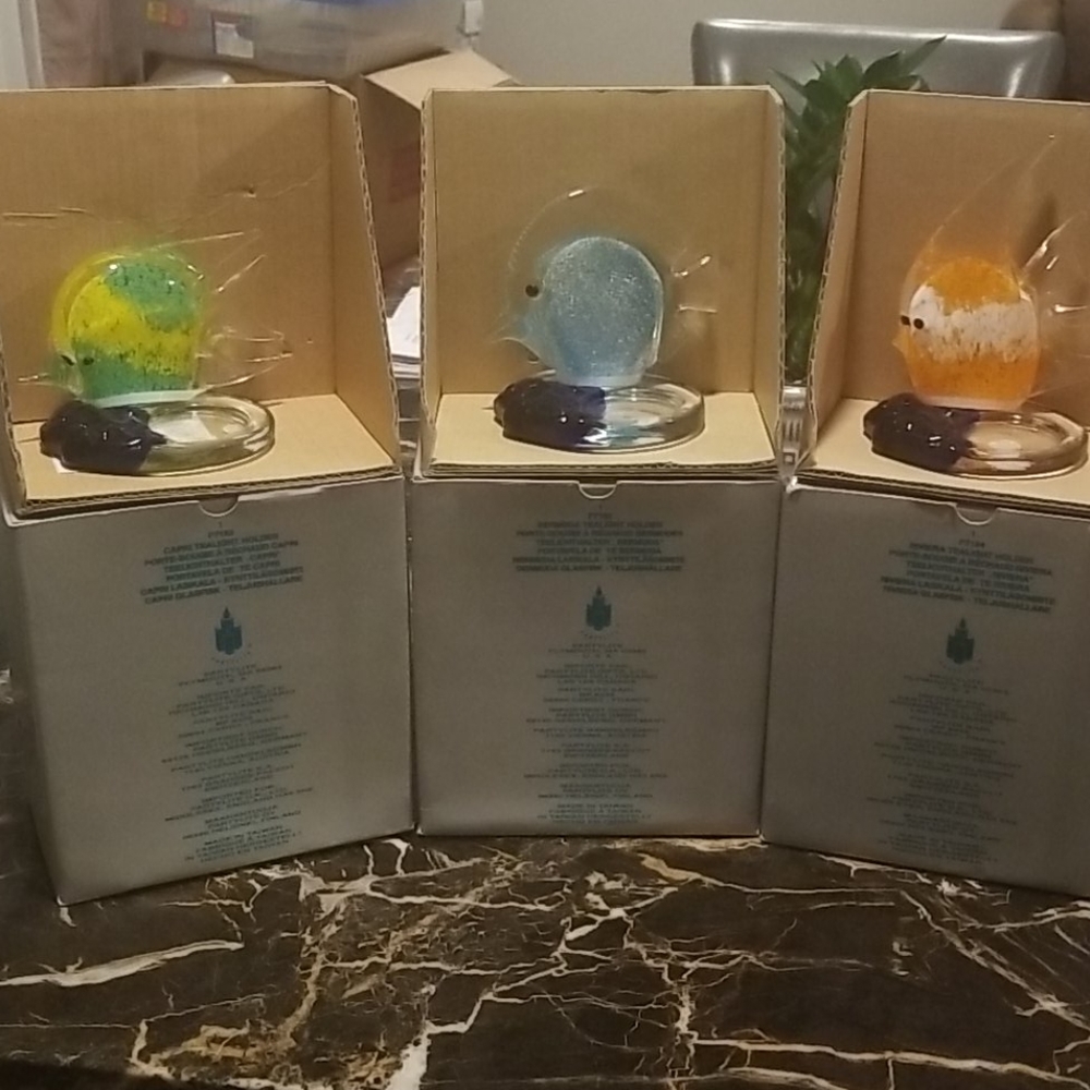 NWT 3 Partylite fish tealight holders